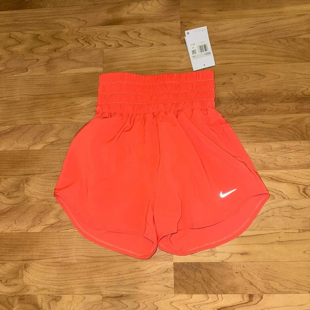 Nike Womens One Dri-fit Ultra High waisted 3"‎ brief lined shorts magic ember XS - Picture 2 of 7